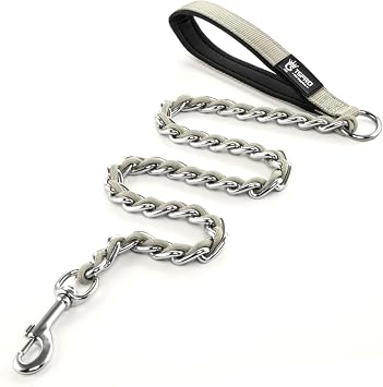 TSPRO Chew Proof Dog Leash Stainless Steel Dog Leash Metal Chain Training Dog Leash with Soft Handle for Medium Large Dog4MM,Gray