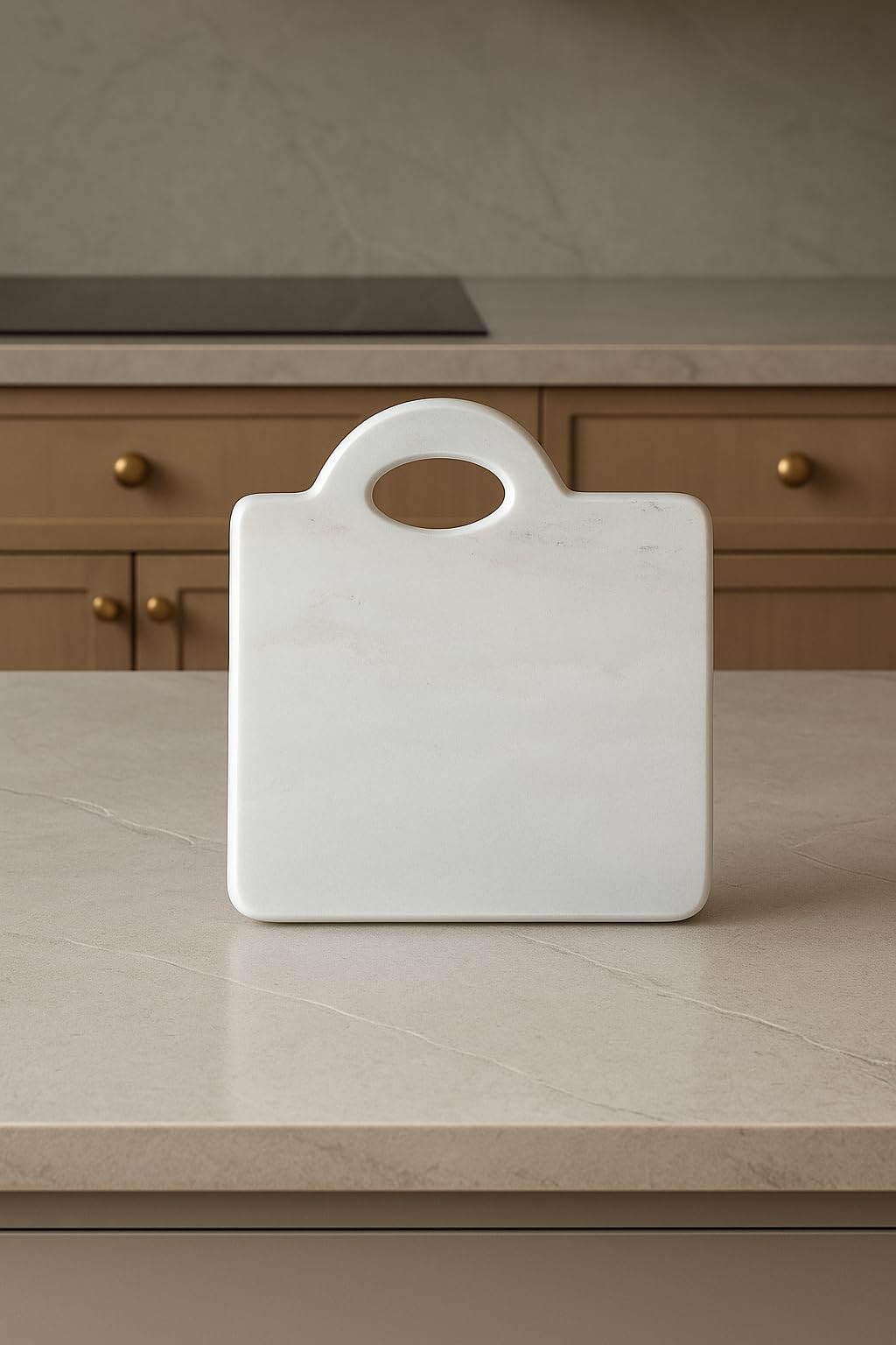 Tagliere in marmo bianco 30x25 cm con manico | Tagliere cucina artigianale Made in Italy per formaggi, salumi, sushi | Vassoio elegante in pietra naturale - Kalu Creations
