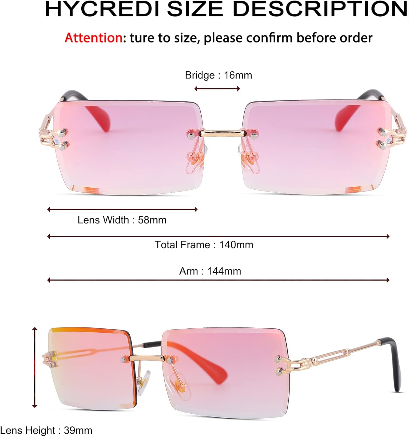 Rectangle Sunglasses for Men/Women Small Rimless Square Shade Eyewear - Image 3