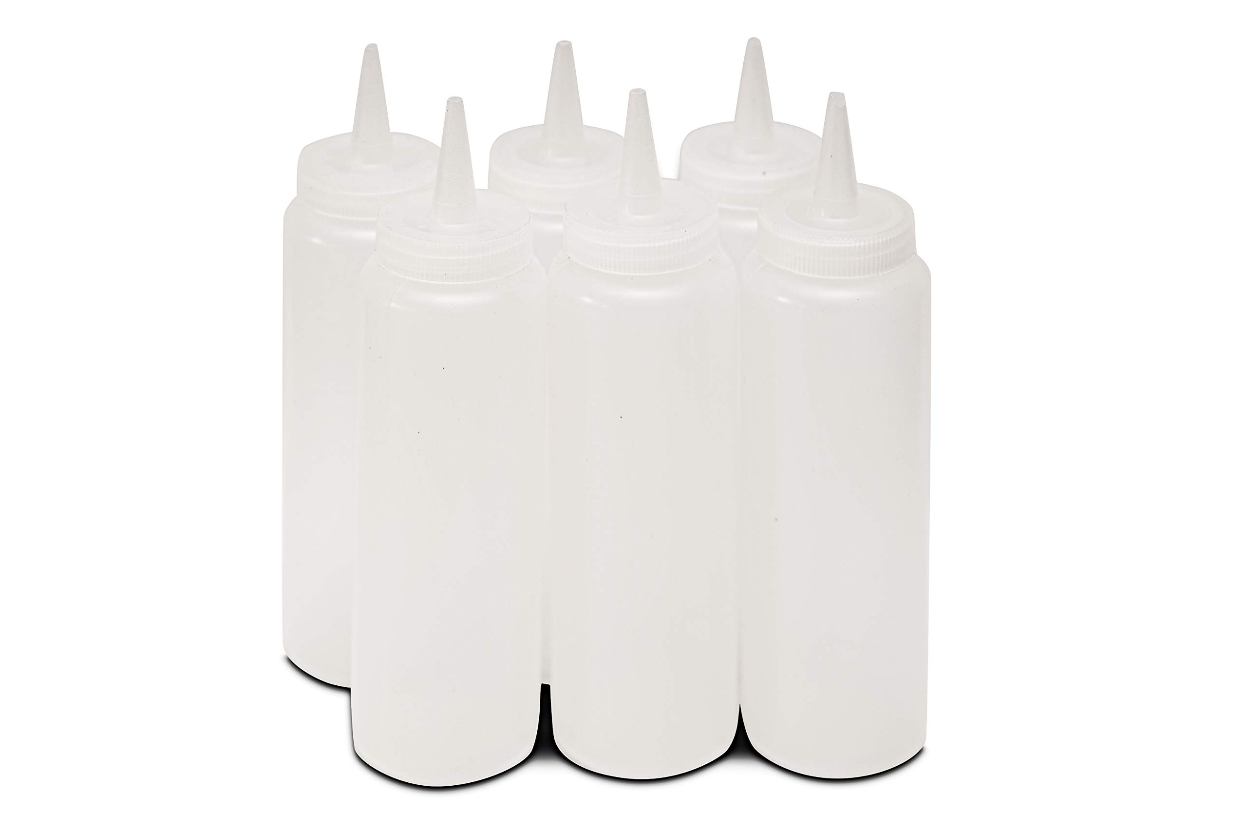 THW® 8 oz (237 ML) Plastic Squeeze Bottles for Condiments – Pack of 6, Clear Squeeze Bottles for Ketchup, BBQ Sauce, Syrup, Olive Oil, and More, No-Leak Cap & Easy-Squeeze Design