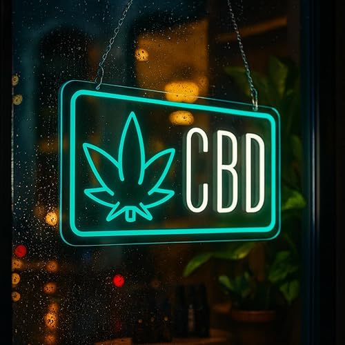 Señal LED 'CBD' con icono de hoja por SMOKE SHOP LED  Vida útil nominal de 50,000 horas, atrae a más clientes! - Letrero LED de neón de CBD para