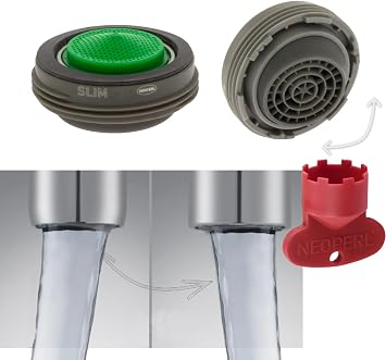 Neoperl Slim Laminar Faucet Aerator SSR Angle Hidden Directional Clear Stream M24 for Kitchen/Bathroom with Install Key Green 1.5 gpm