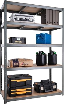 G-Rack Garage Shelving Unit 180cm x 120cm x 45cm | Single bay, Galvanised 5 Tier Unit | 175kg Load Weight Per Tier 875kg Per Unit | Home, Office, Garage or Business Use |