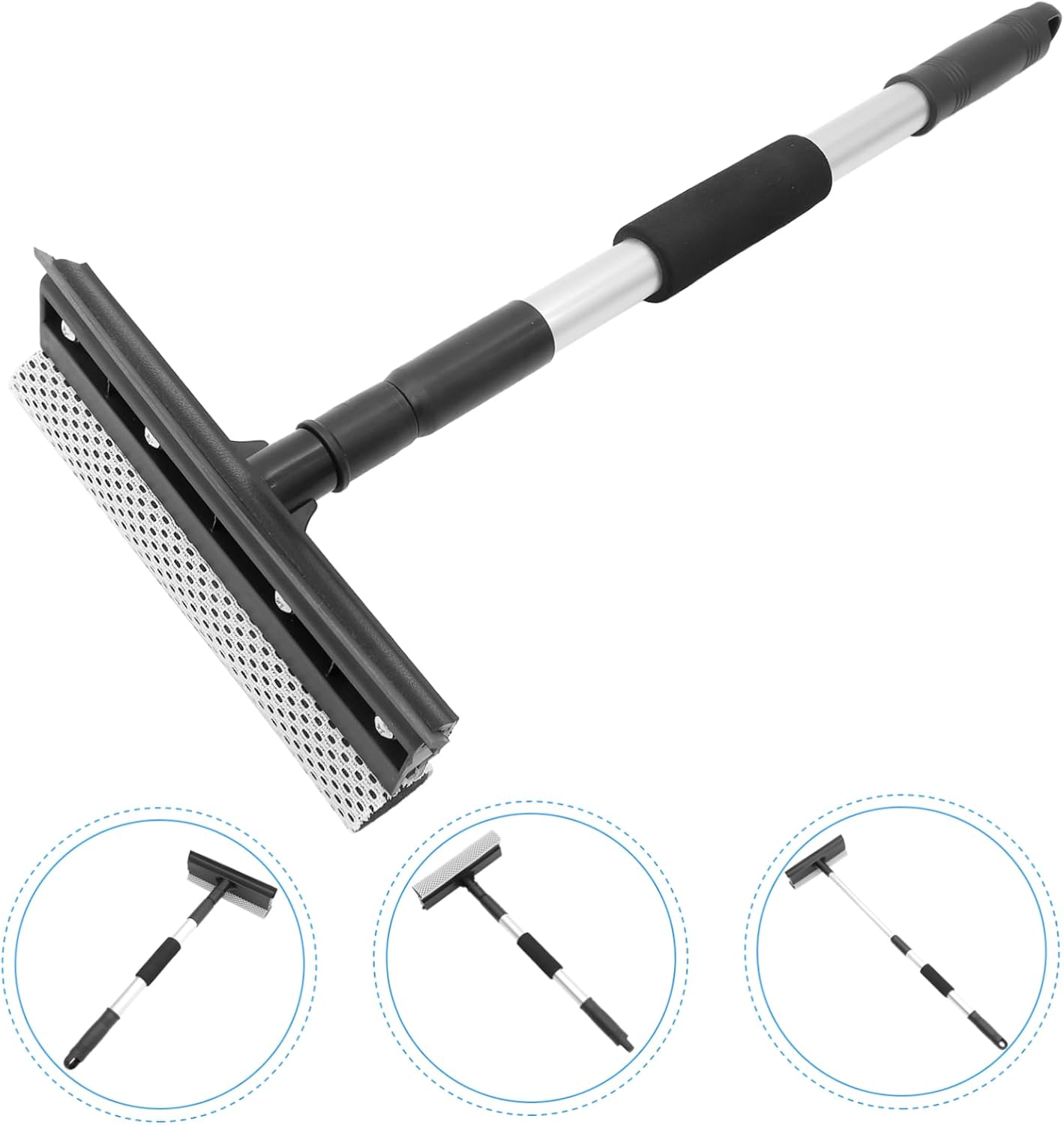 OUNONA Long Handle Window Brush Car Windshield Squeegee 2-Sided Auto Sponge Stainless Steel