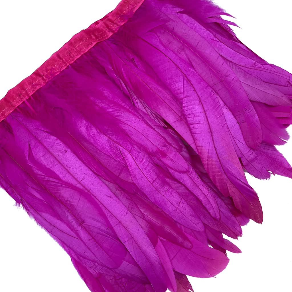 Sowder Rooster Hackle Feather Fringe Trim 8-10inch in Width for DIY Sewing Craft Decoration Pack of 1 Yard(Fuchsia) - Image 2
