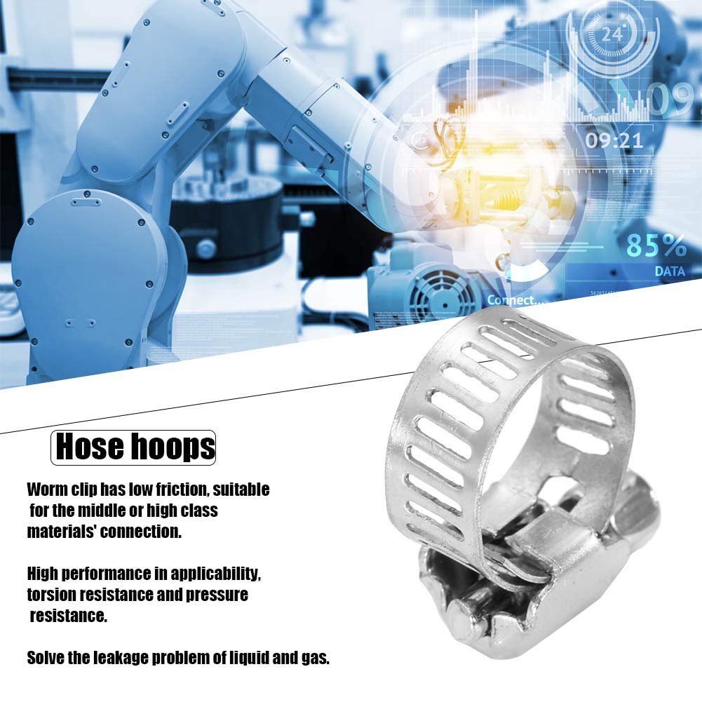 Hose Clamp, 50PCS Stainless Steel Tube Pipe Hose Clamps Fuel Line Worm Clip Fuel Line Worm Clip Worm Gear Clamps for Plumbing (10-16mm 50pcs)