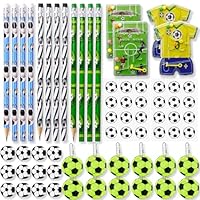 LXBCTOP 64 PCS Football Party Bags Fillers Set, 12 Football Pencils, 12 Football Erasers, 12 Football Reflector Pendants, 4 Football Pinball Game, 24 Football Stickers for Football Party Decorations