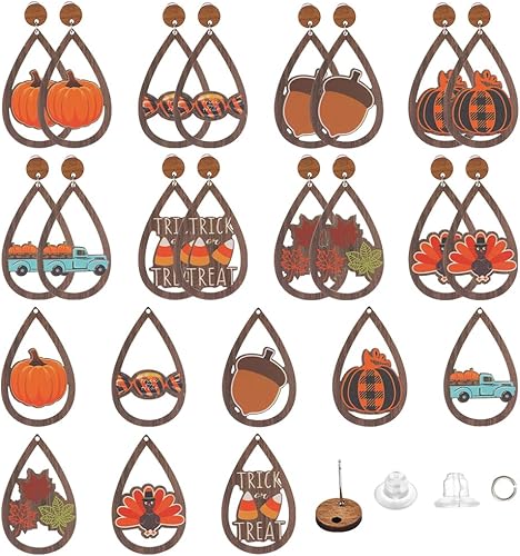 SUNNYCLUE 1 caja, 8 pares de aretes de Acción de Gracias, aretes de gota de madera a granel, aretes de madera para hacer joyas, kits de iniciación