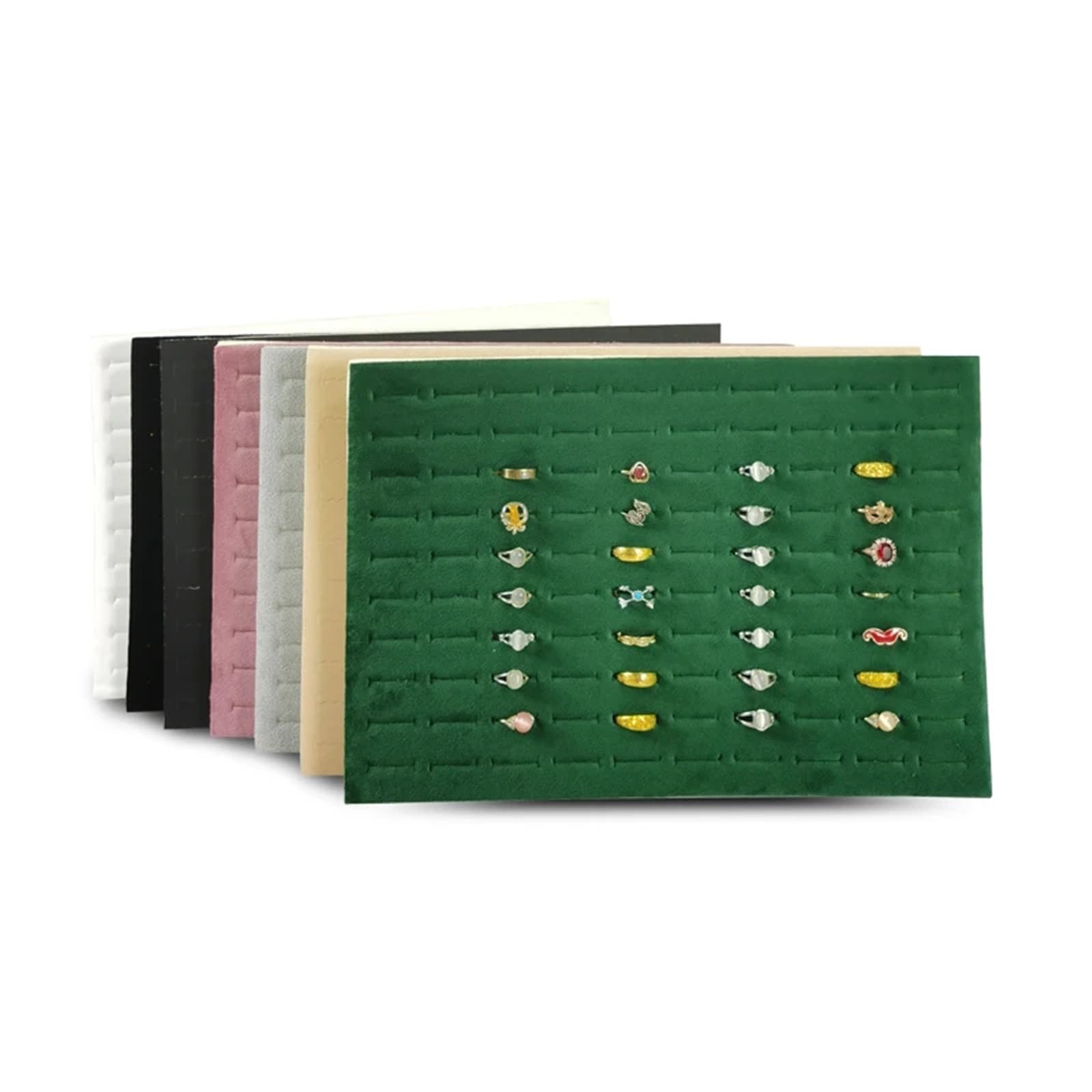 MAQDDO 5pcs 100 Slot Velvet Ring Display Foam Mat,Jewelry Tray for Retail Showcase & DIY Organizer,Protective Liner Countertop Pad For Jewelry(Black Velvet)