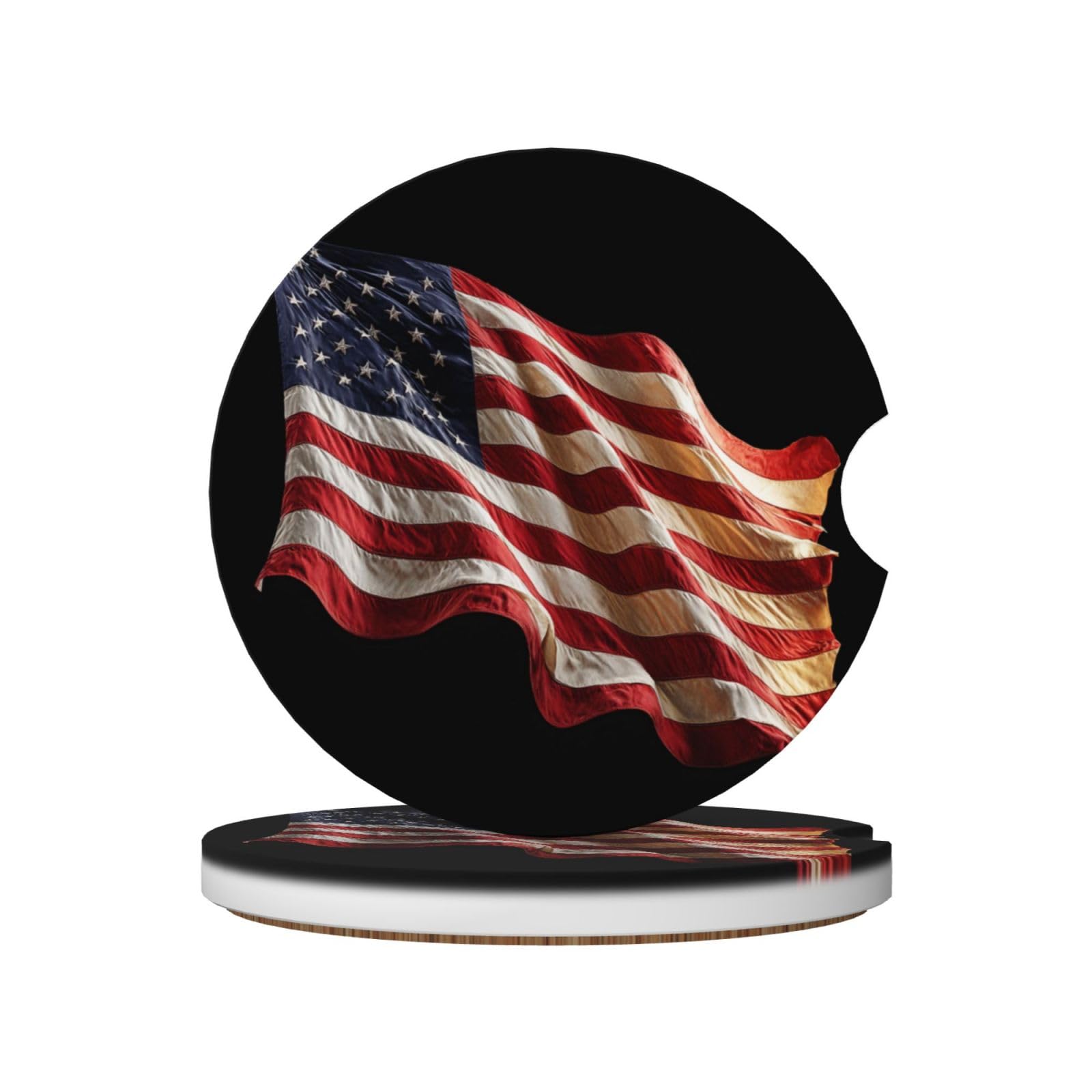 Wind Blown American Flag Ceramic Coasters,2pcs