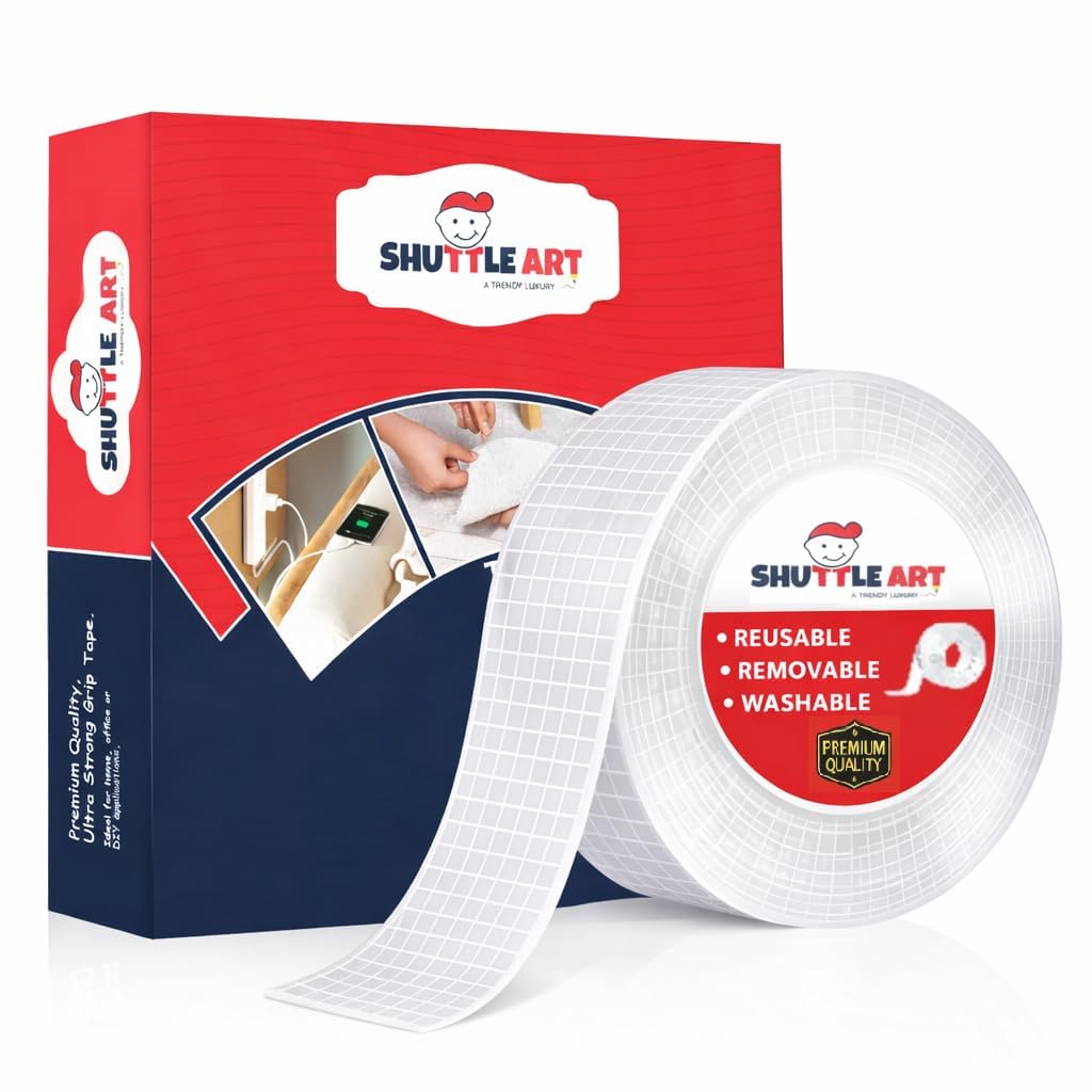 Shuttle Art Extra Heavy Duty Double Sided Grid Nano Tape | Reusable Washable Transparent Traceless Mounting Grip Tape | Strong Sticky Silicone Adhesive for Wall Hanging,Frames,Décor & Tools(3 Meter)-image-8