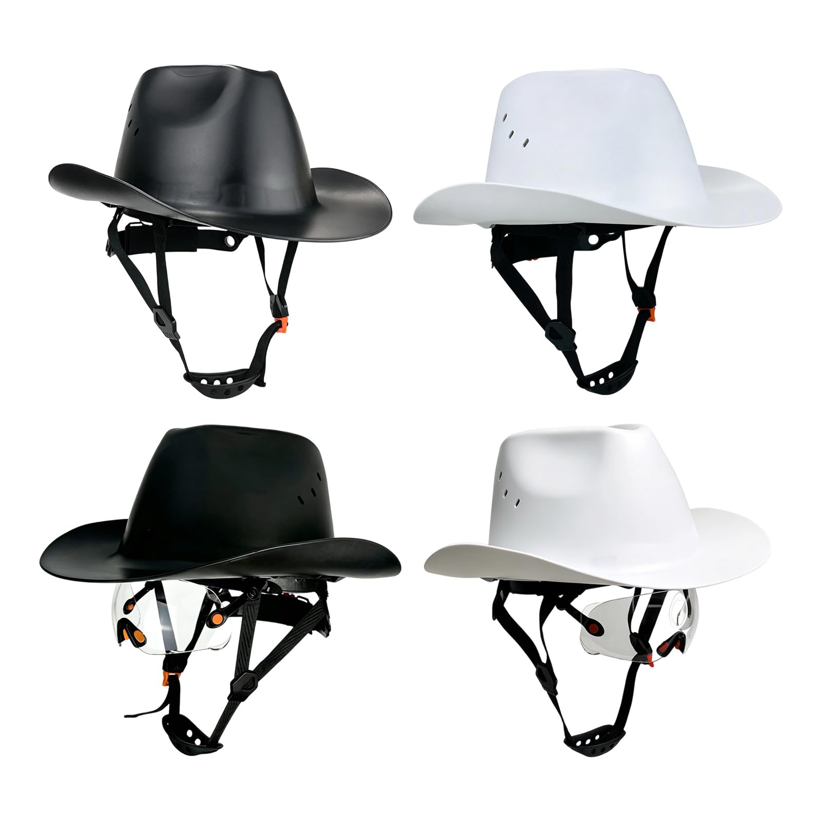 Belüfteter HDPE Schutzhelm mit Cowboy Krempe, verstellbarer, innenliegender Kinnriemen für Bau, Ranch und Feldeinsätze Western Schutzhelm, belüftete HDPE Schale, verstellbarer Kinnriemen