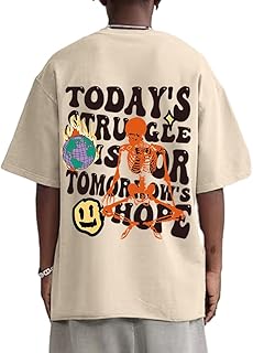 Weiyuqi Oversized Graphic Tshirt for Men Letter Print Vintage T Shirt Tees Casual Loose Fit Retro Streetwear Shirts Tops