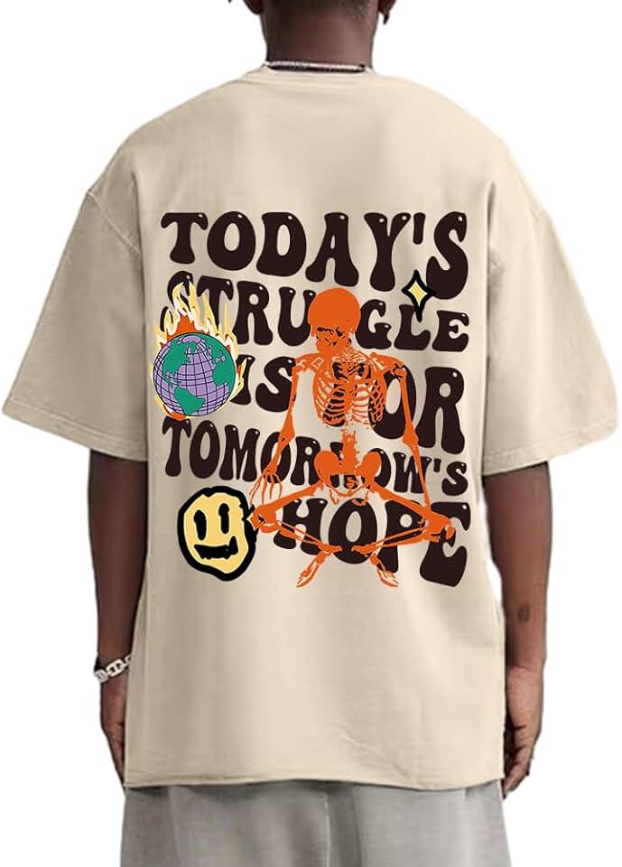 Lytiarul Weiyuqi Oversized Graphic Tshirt for Men Letter Print Vintage T Shirt Tees Casual Loose Fit Retro Streetwear Shirts Tops