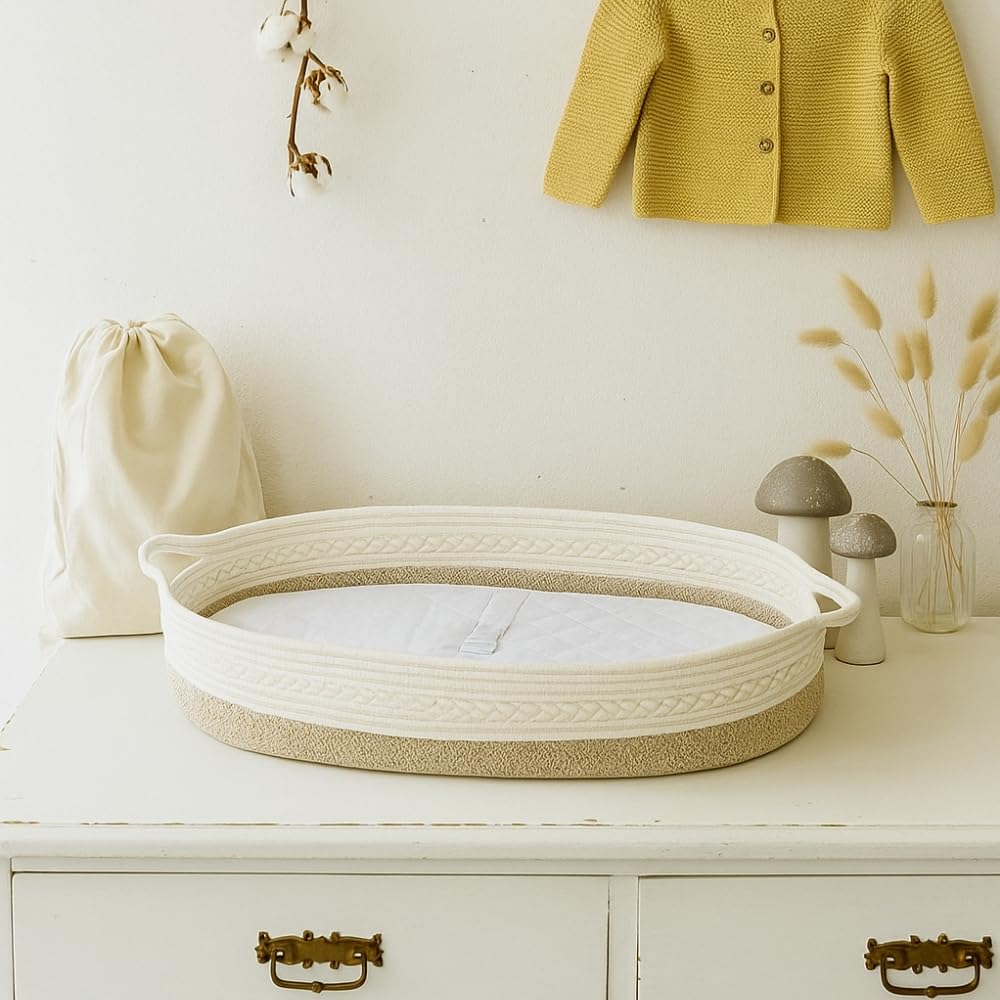 Panier à langer portable et pliable pour matelas à langer + matelas doux + housse amovible + protection extra imperméable + sac de voyage