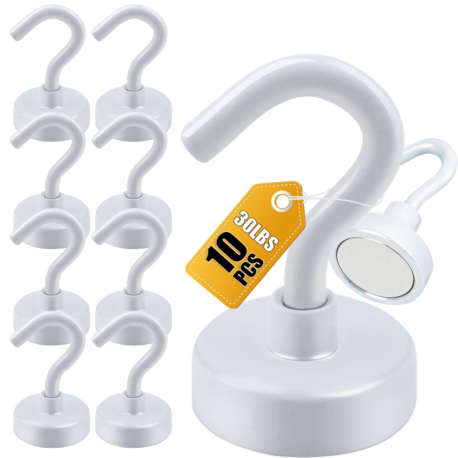 DIYMAG Magnetic Hooks, Strong Magents 10 Pack 30lbs for Cuise Cabins White