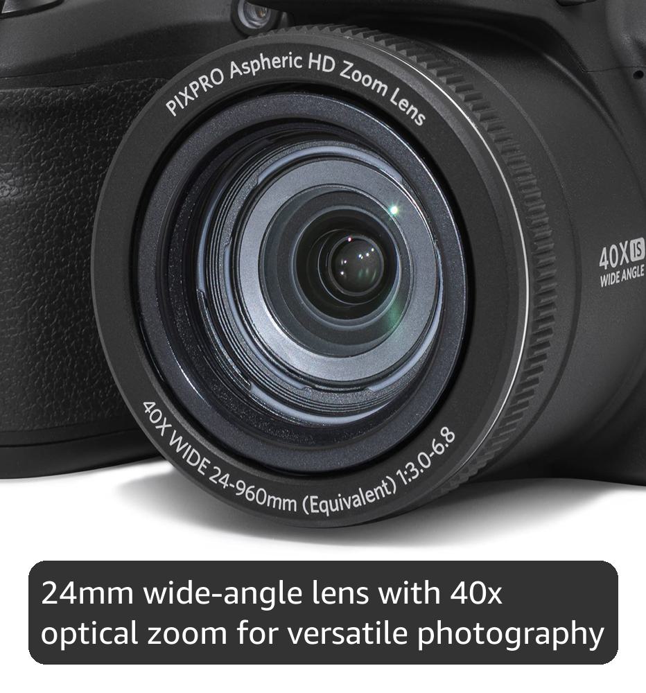 KODAK Pixpro Astro Zoom AZ405 - Digital Bridge Camera, 40x Zoom, 24 mm Wide-angle Lens, 20 Megapixels, 3" LCD Display, 1080p Full HD Video, OIS, AA Battery - Black