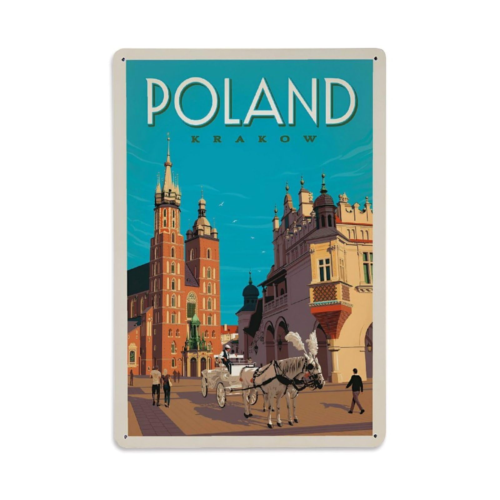 Vintage Travel Poster Poland Krakow Metal Tin Sign Wall Decor for Cafe, Club, Garden Metal Poster 8x12Inch