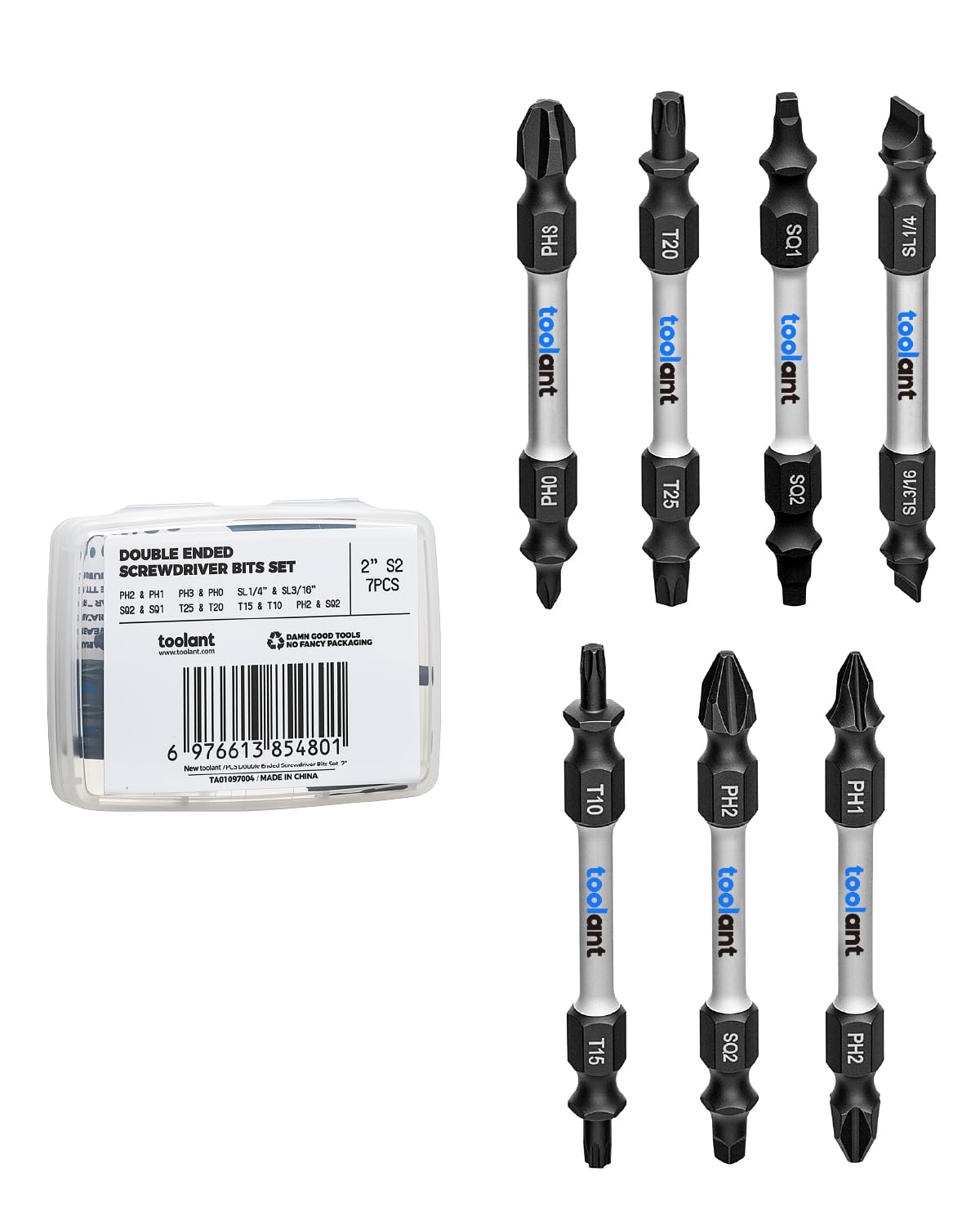 toolant Double-Ended Impact Bit Set, 2 Inch, 7-Piece