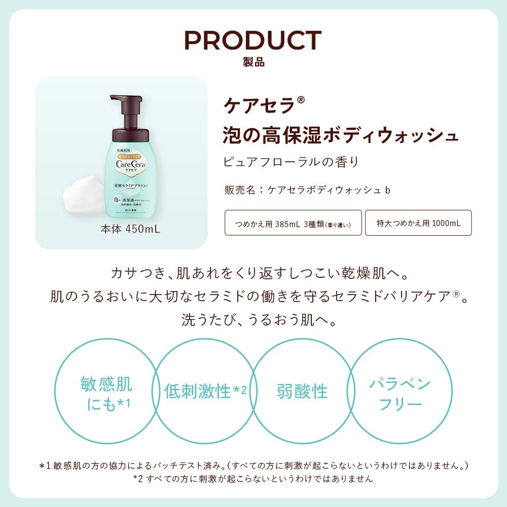 ケアセラ(CareCera) 泡の高保湿ボディウォッシュ ピュアフローラル 450ml