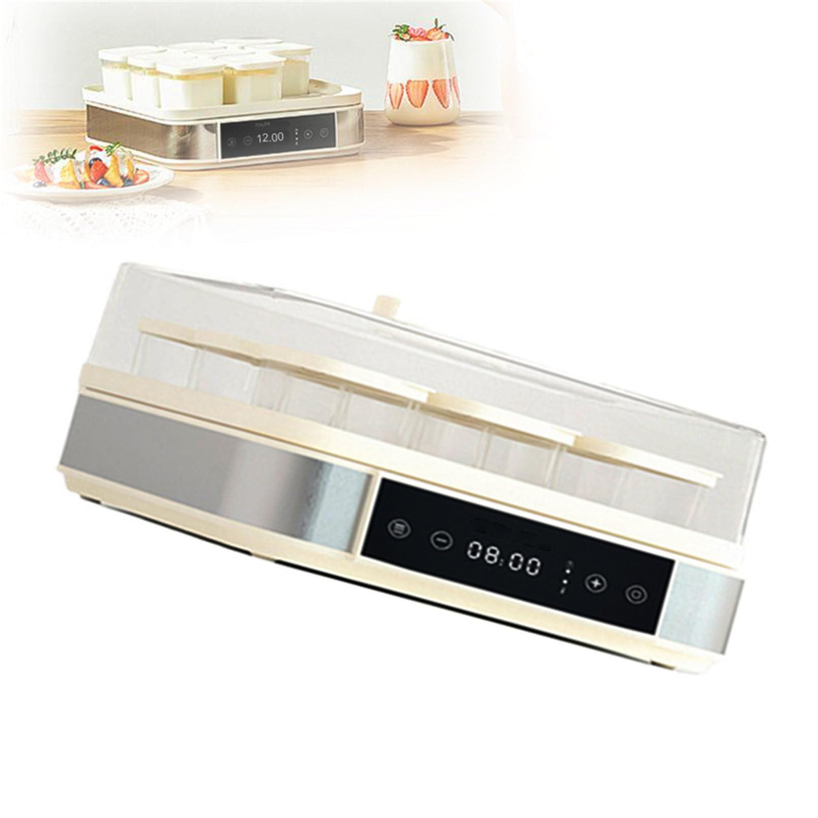 Yogurtera automática Digital con 9 tarros de Cristal (52 onzas Cada Tarro), Pantalla LCD con Control de Temperatura Constante, diseño de Acero Inoxidable para Uso doméstico