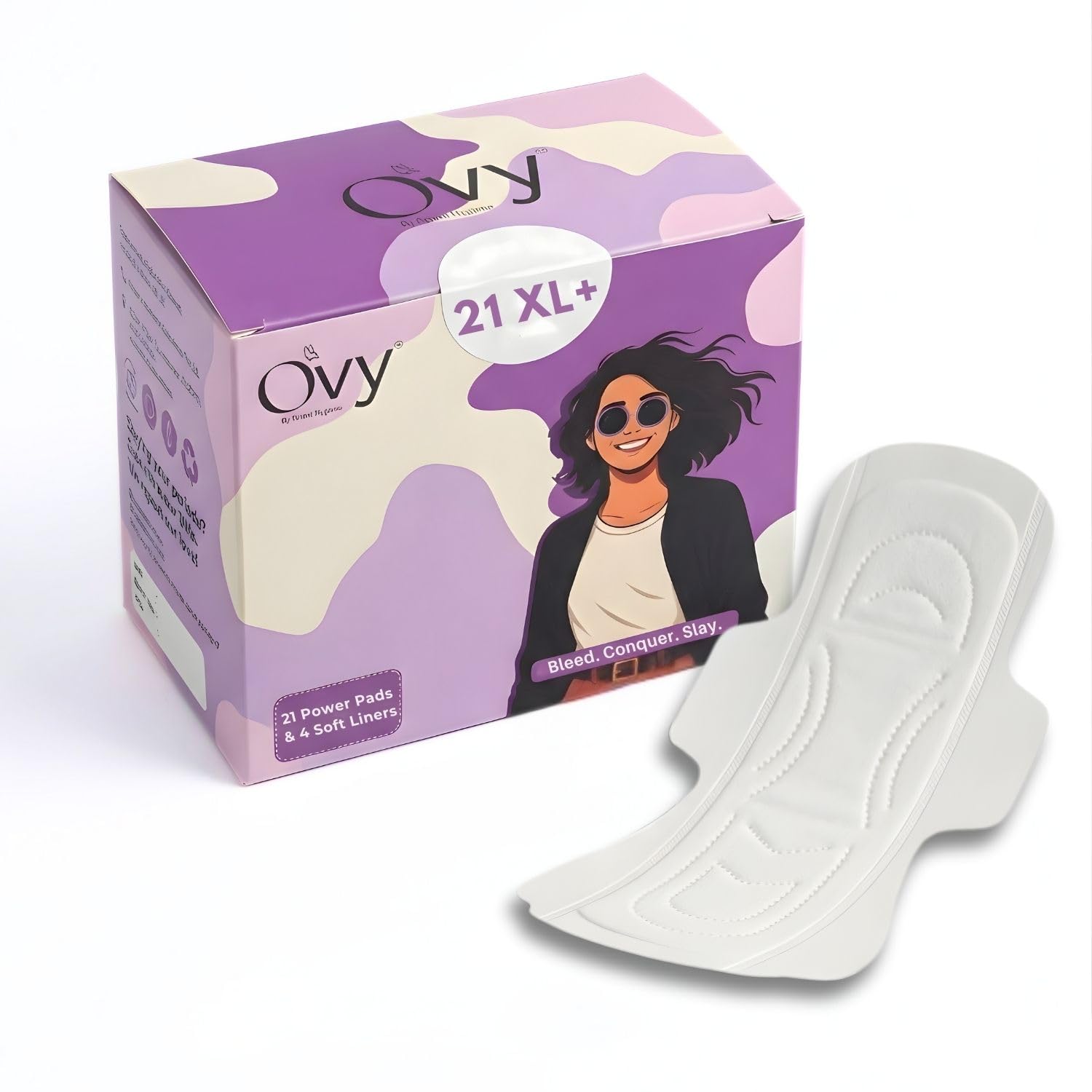 Ovy Organic Sanitary Pads for Super Heavy Flow with 4 Free Panty Liners | 21 XL+ Day-Night Pads | Rash Free High Absorption Napkins with LeakLock & Odor Control | | Pack of 1 (21 XL+ Pads, 4 Liners)