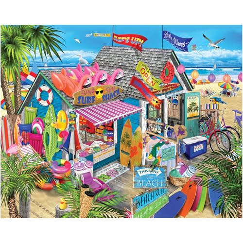 White Mountain 1000 Piece Jigsaw Puzzle Summer Beach Shop Puzzles with Large Pieces Gift for Adults and Family 24"x30" - Surf Shack by White Mountain - Used condition - US$18.35
