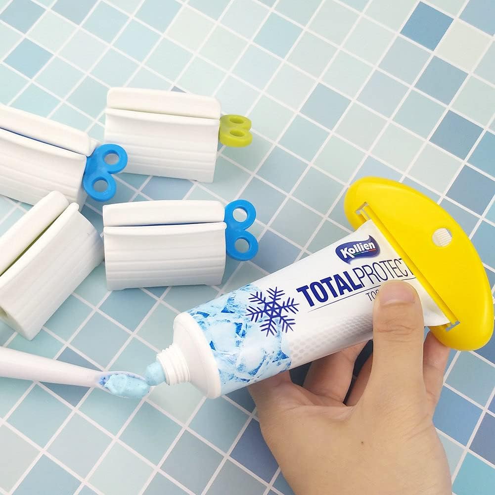 5 Pieces Toothpaste Squeezers, Multi-Function Rotate Tube Squeezer with Seat Stand Holder, Rotatable Squeeze Toothpaste Dispenser for Bathroom (Mix Colors)
