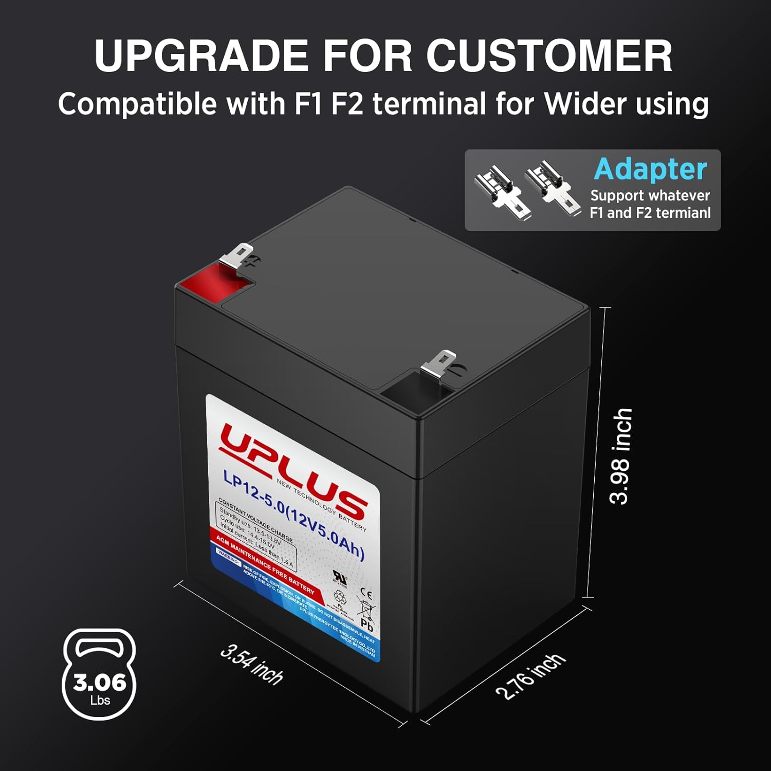 UPLUS LP12-5.0 12V 5Ah Rechargeable AGM Battery SLA Replacement for DJW12-4.5 Batteries Backup for LiftMaster/Craftsman 4228 Garage Door Opener, Security Alarm System etc.