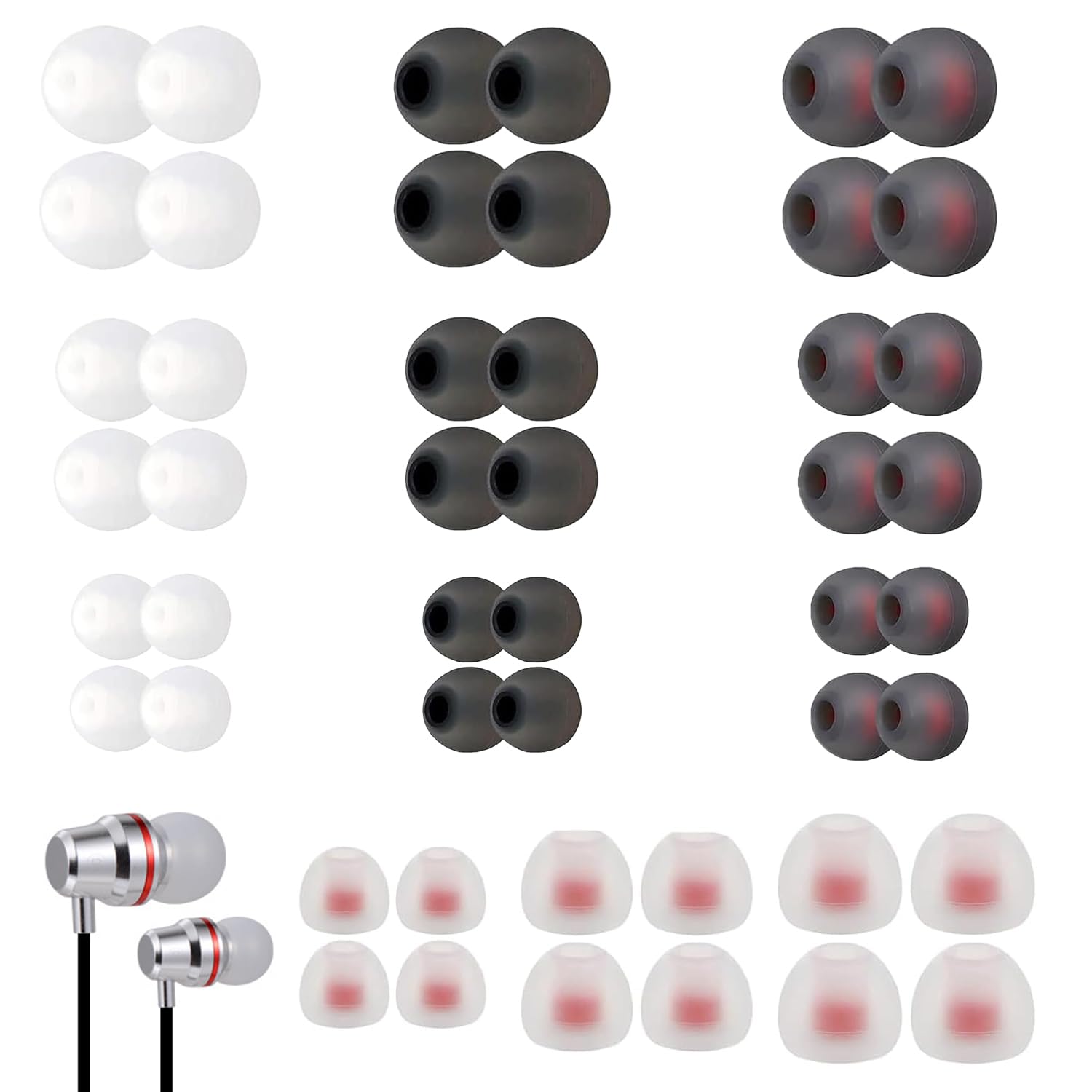 Silicone Earbud Tips - 48 PCS Replacements with Noise Isolation & Comfort - 4 Colors, 3 Sizes (S/M/L) - Ideal for Bluetooth & Wired Headphones