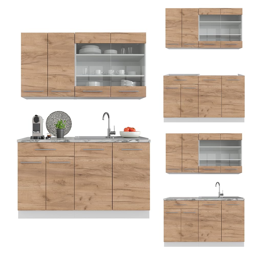 Vicco Singleküche Fame-Line Goldkraft Eiche/Weiß 140 cm AP Anthrazit