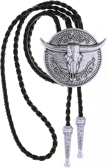 GelConnie Longhorn Bull Bolo Tie for Men Native American Western Cowboy Leather Necktie Bolo Necklace for Women Gold Texas