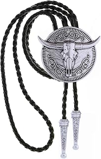 Longhorn Bull Bolo Tie for Men Native American Western Cowboy Leather Necktie Bolo Necklace for Women Gold Texas