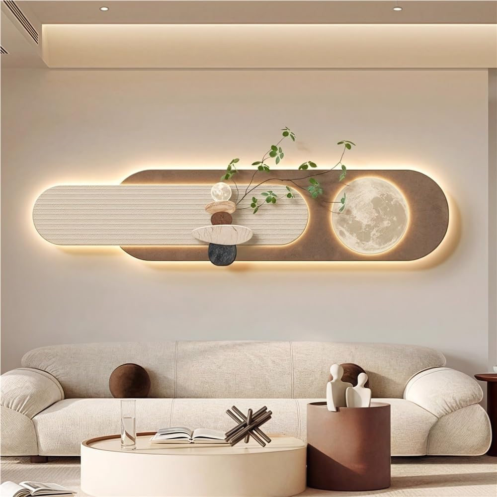 TJTKWIR Modern 3D Wall Painting with Led Light, Hanging Wall Lamp Decor, Luminous Wall Sculpture Painting Decoration for Sofa Background Wall Bedside