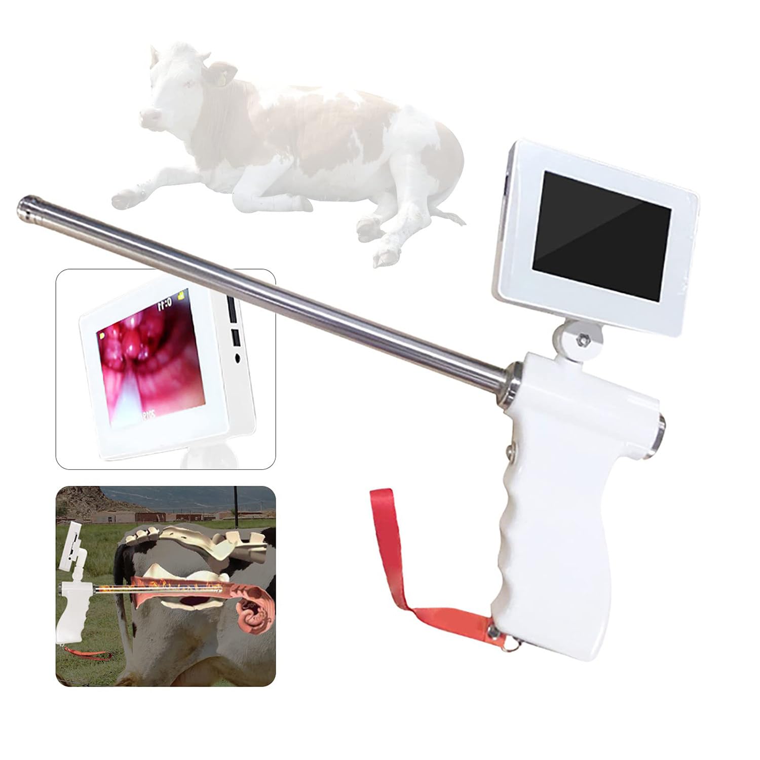 Wizualny inseminator, widoczny pistolet do inseminacji zwierząt, inseminacja endoskopowa, wspólna dla świń, owiec, psów i bydła, z kamerą o wysokiej rozdzielczości cow/horse