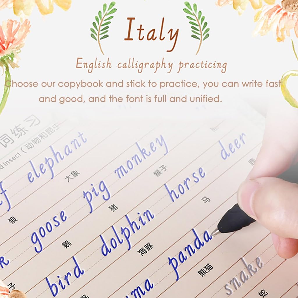 salyher 3pcs Italic English Magic Practice Copybook Reusable Groove Calligraphy Exercise Book Handwriting Training Book for Adults Kids Students Gifts - Image 8