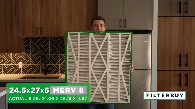 Image of Filterbuy 24.5x27x5 Air Filter MERV 8 Essential Dust & Allergy Defense (2-Pack), Pleated HVAC AC Furnace Filters for Trane, American Standard, Honeywell, and More (Actual Size: 24.06 x 26.13 x 4.97)
