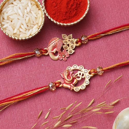 Image of eCraftIndia Set of 2 Multicolor Panda and Elephant Kids Rakhis with Roli Chawal Pack