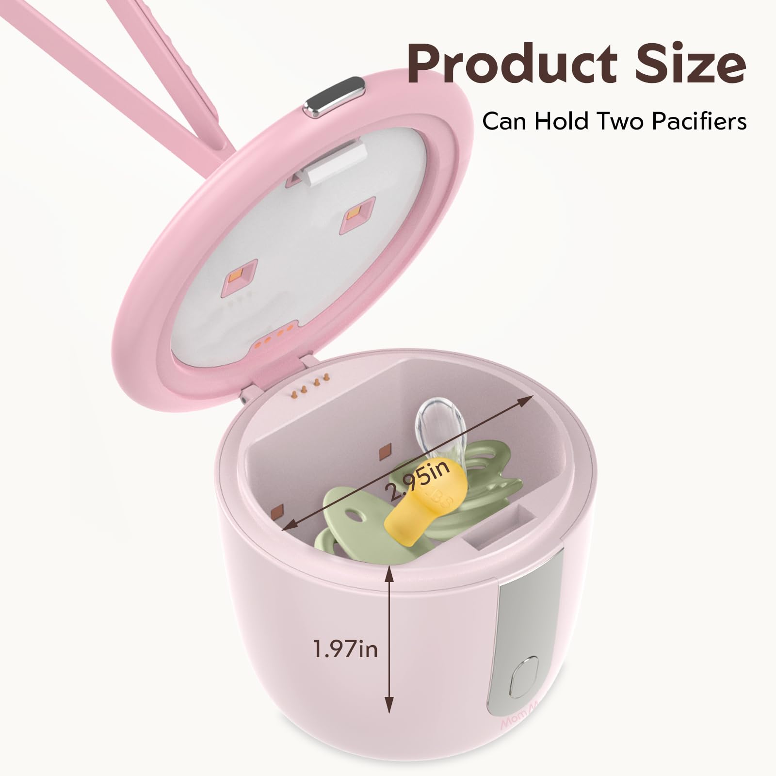 MOMMED Sterilizzatore Ciuccio Portatile UV-C, Custodia Sterilizzatore per Ciuccio con 6 LED, Pulizia Rapida in 1 Minuti, Porta Ciuccio Ricaricabile USB-C con Display, Ideale per Casa e Viaggio, Rosa