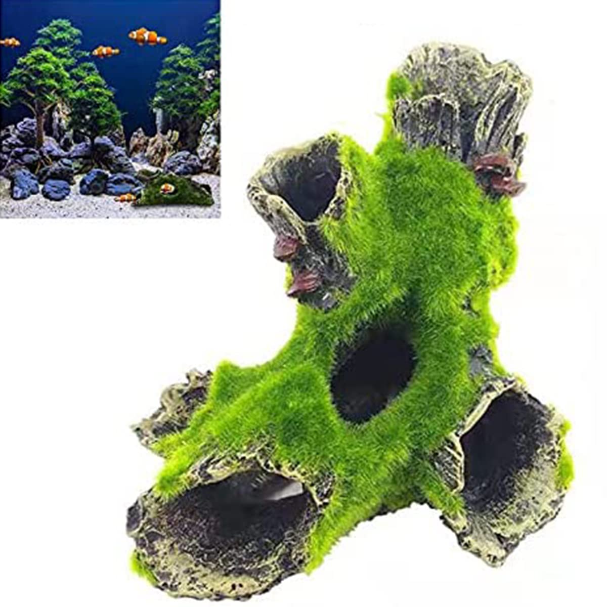 JINJUMEI Adorno para Acuario de Cueva,Tronco Decorativa para Acuario, Decoración de la Cueva Acuario de la Roca con Verde de Los Pescados De OcultacióN de Camarón