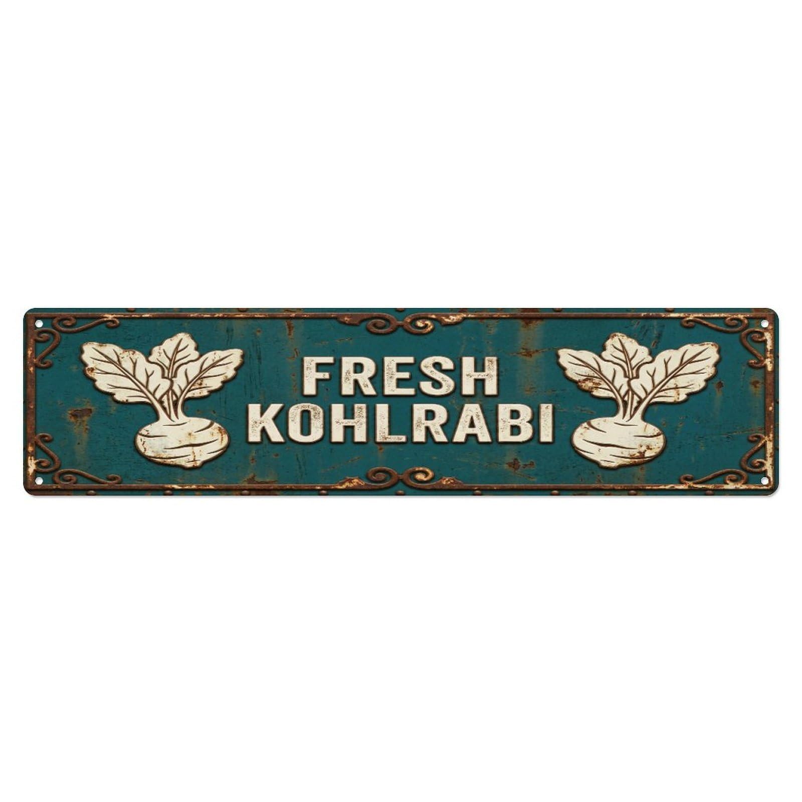 Metal Tin Sign FRESH KOHLRABI Vintage Vegetable Rustic Farmhouse