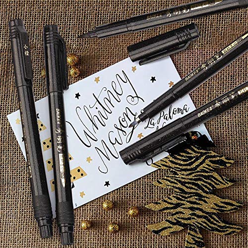 Misulove Hand Lettering Pens, Calligraphy Pens, Brush Markers Set, Soft And Hard Tip, Black Ink Refillable - 4 Size(6 Pack) For Beginners Writing, Art Drawings, Water Color Illustrations, Journaling #TOP4