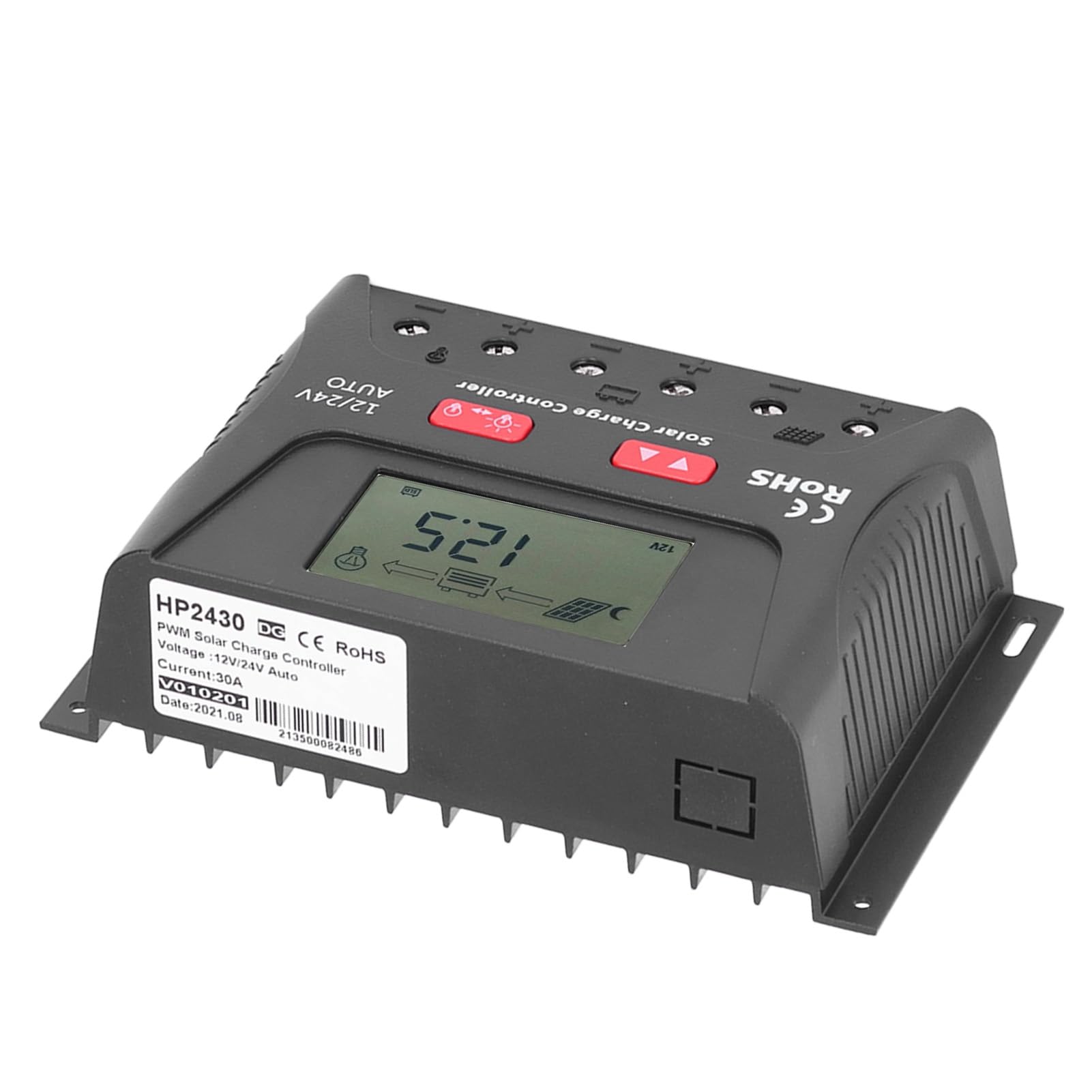 Kontroler słoneczny PWM 30A |Wyświetlacz LCD z automatycznym rozpoznawaniem 12 V / 24 V |Regulowany dla RV / jachtu / domowego układu słonecznego |Zabezpieczenie przed