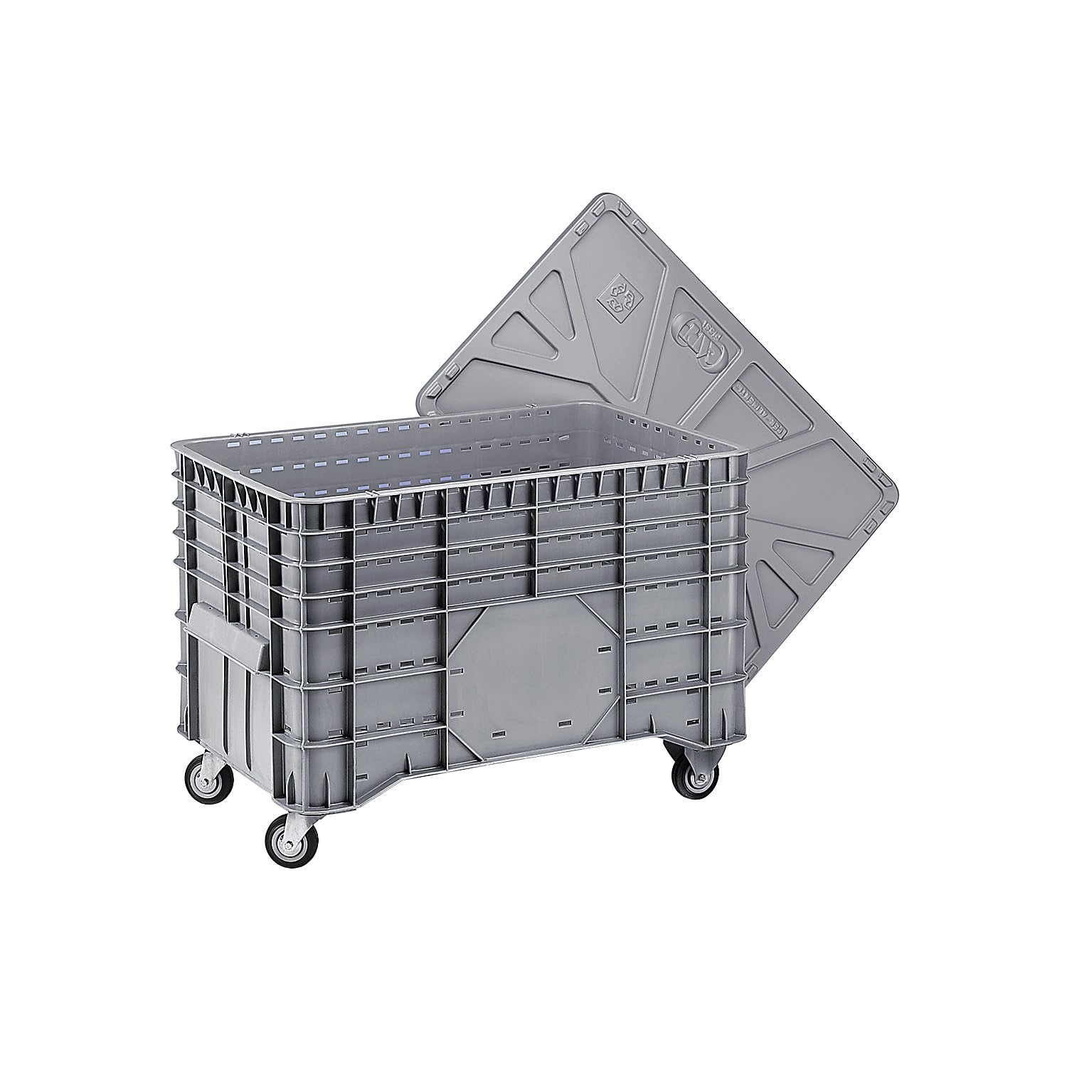 FRANKEL kaiserkraft | Caisse-palette en polyéthylène | capacité 300 l | 2 roulettes pivotantes et 2 fixes | 1 pièce et +