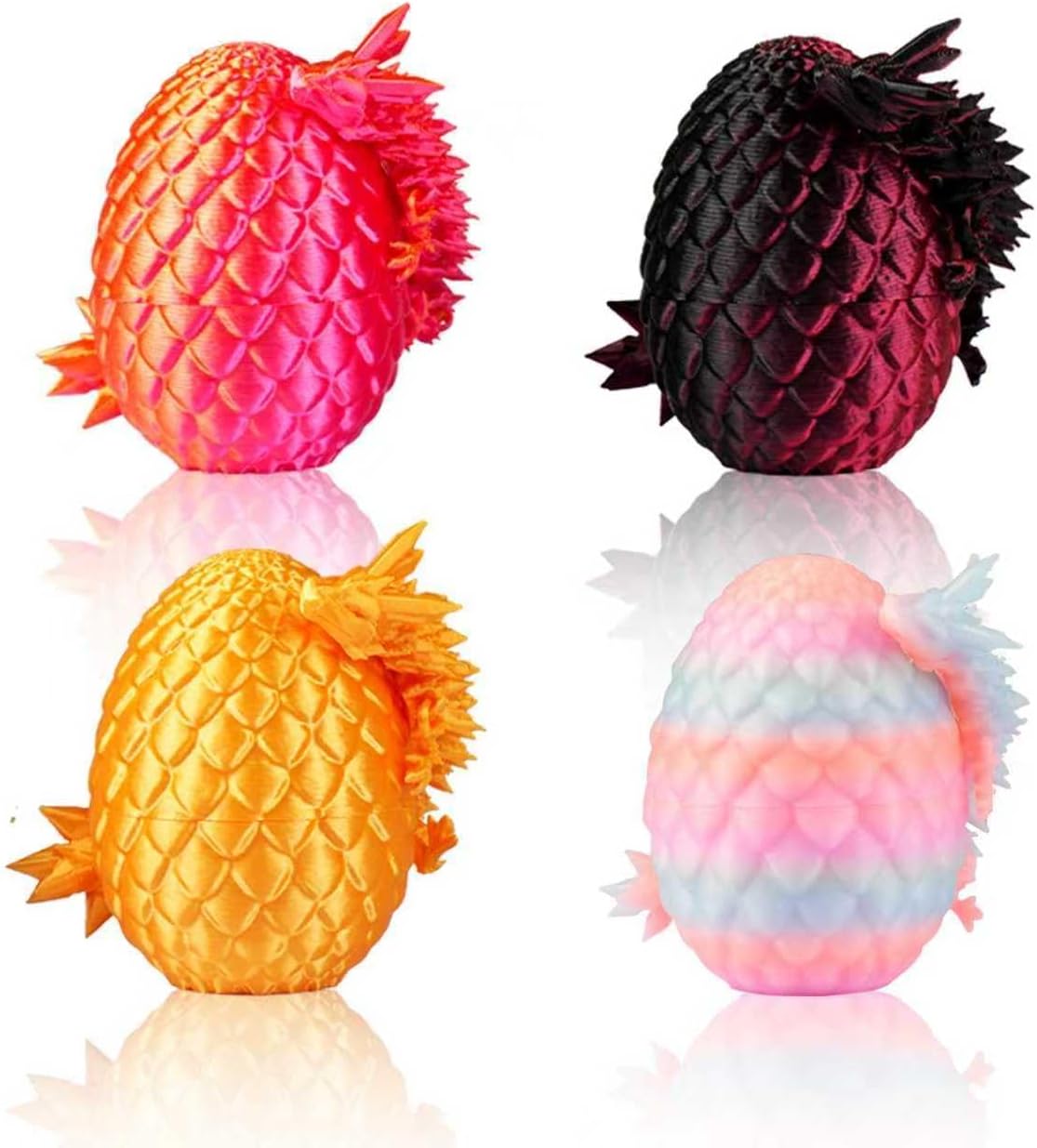 3D Printed Dragon Eggs with Dragon Inside – 4PCS Mini Egg Set, Articulated Crystal Fidget Toy for Kids & Adults Gifts, Home Decor & Desk Display, Christmas Ornament & Stocking Stuffers