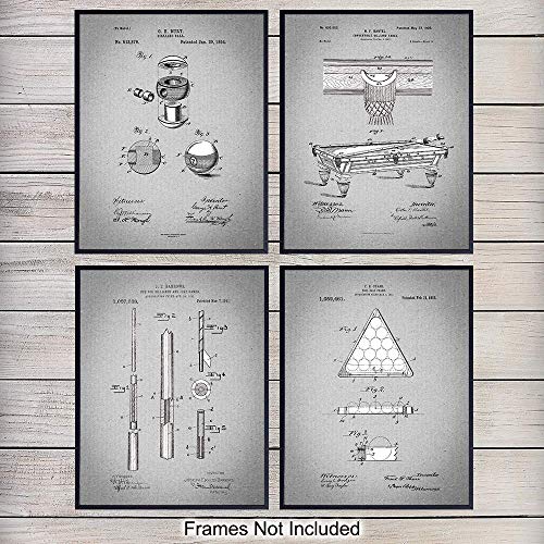 Billiards Patent Art Prints - Vintage Retro Wall Art Poster Set - Chic