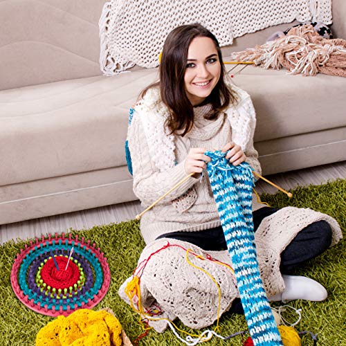 Relaxdays Strickring Set, 4 Strickrahmen, mit Anleitung, Strickset für Anfänger, Ø 28cm, 24cm, 19cm, 14cm, mehrfarbig