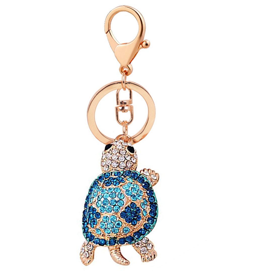 leomosteShiny Crystal Diamond Animal Keyring Cute Cartoon Turtle Keychain Mini Bag Decoration Creative Gift for Girls and Women(Blue)