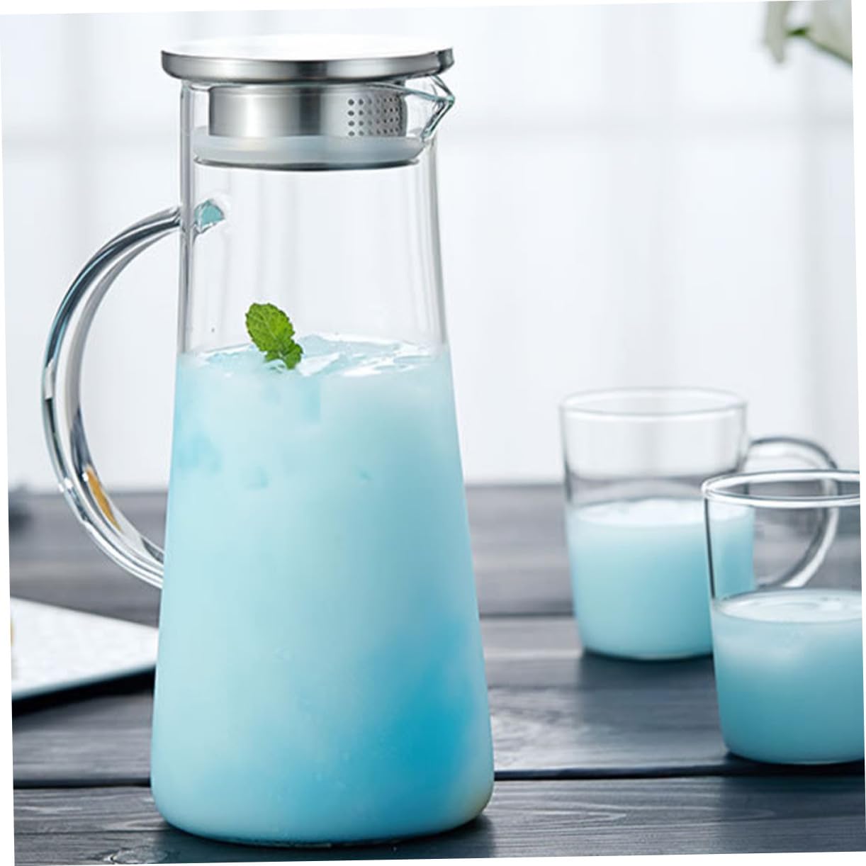 Mipcase Caraffa in Vetro 1450ml Coperchio, Vetro Borosilicato | Frigorifero, Acqua Succo Latte Tè Freddo, Lavorazione Fine, Resistente alla Rottura