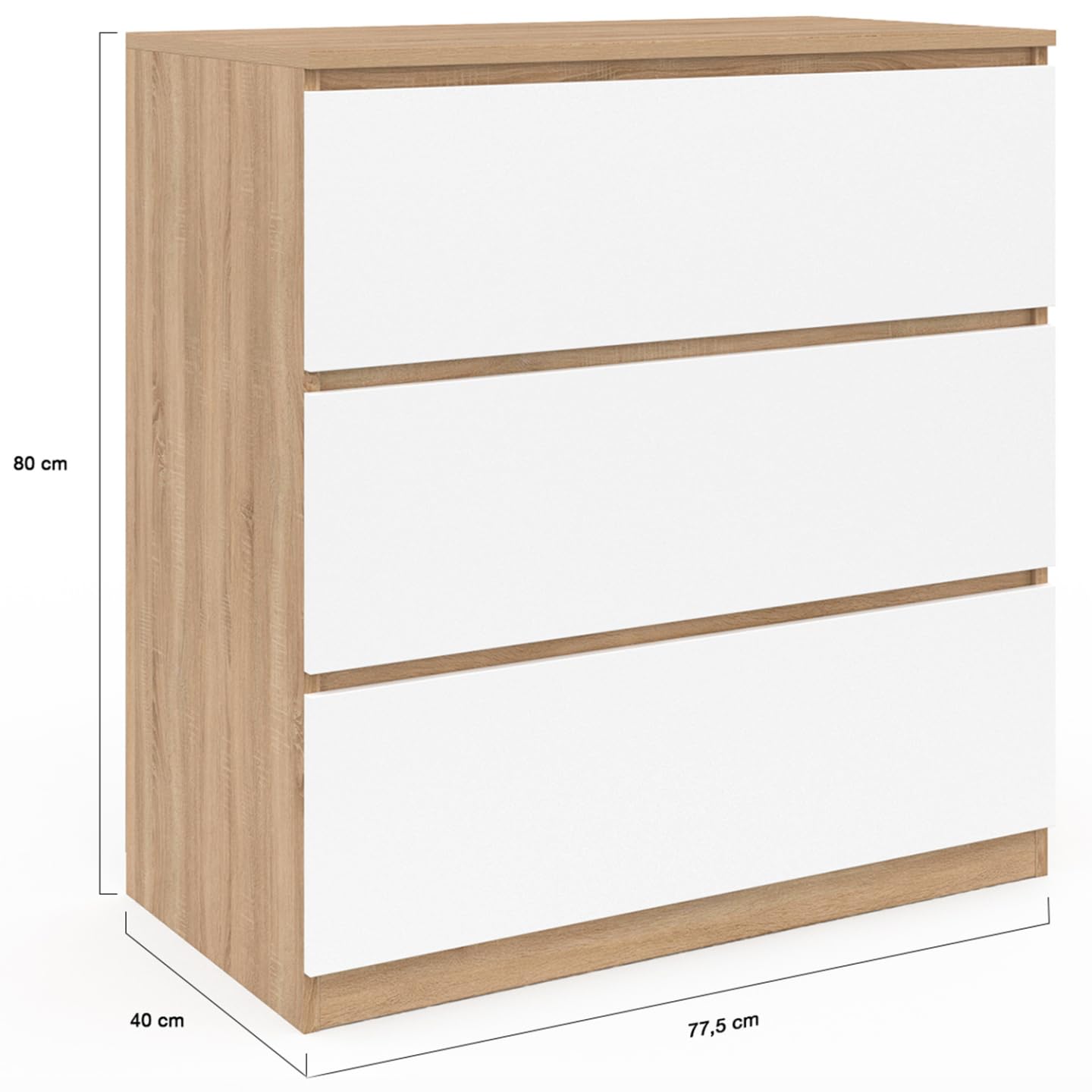 IDMarket - Commode 3 tiroirs TOMI 78 cm façon hêtre et Blanc